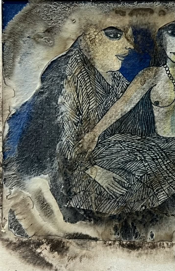 Modern Figurative Work in Ink & Wash — before treatment